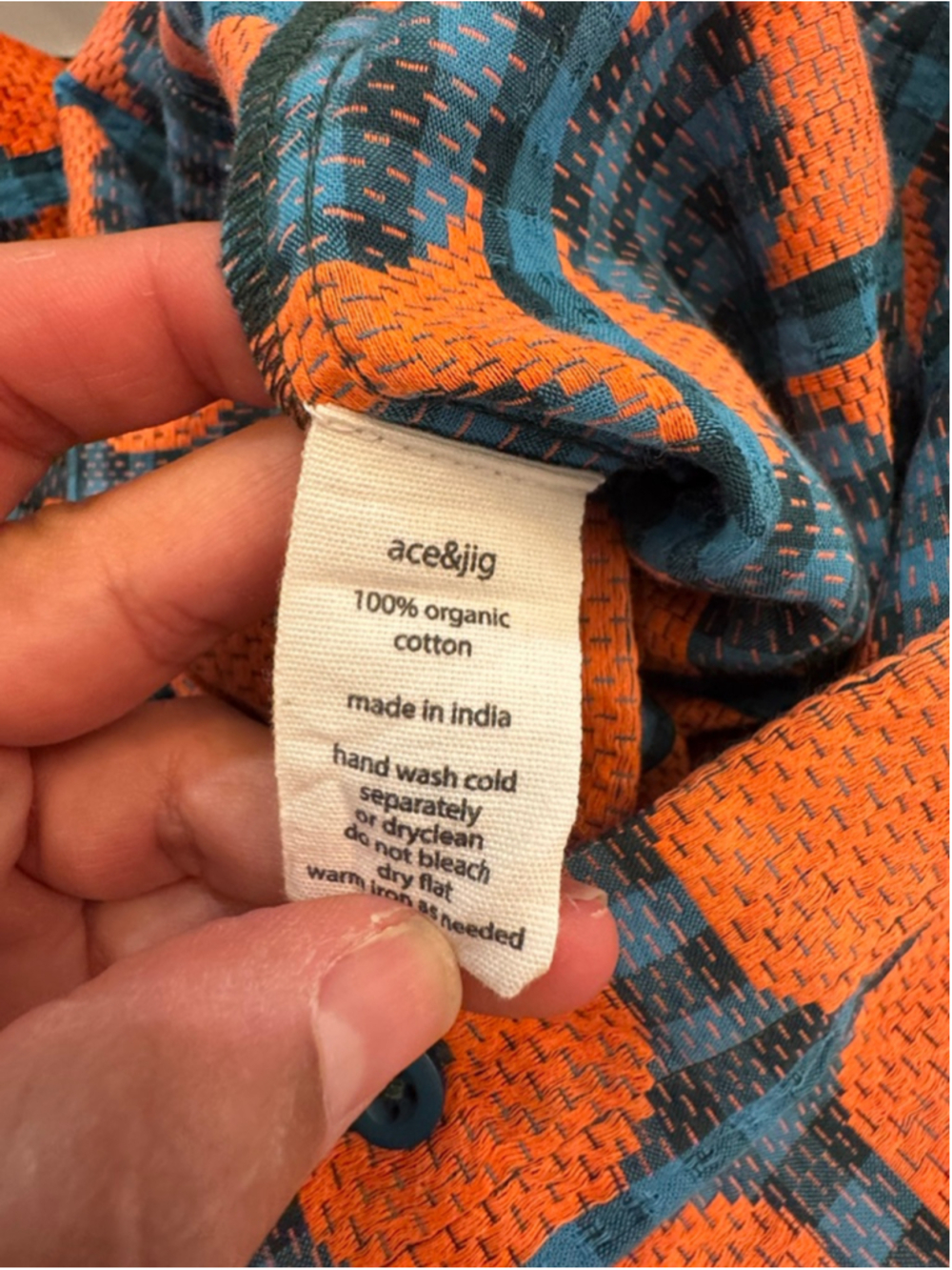 Ace & Jig Womens Medium Organic Cotton Button Front Shirt Orange Blue Polka Dot - Picture 6 of 6